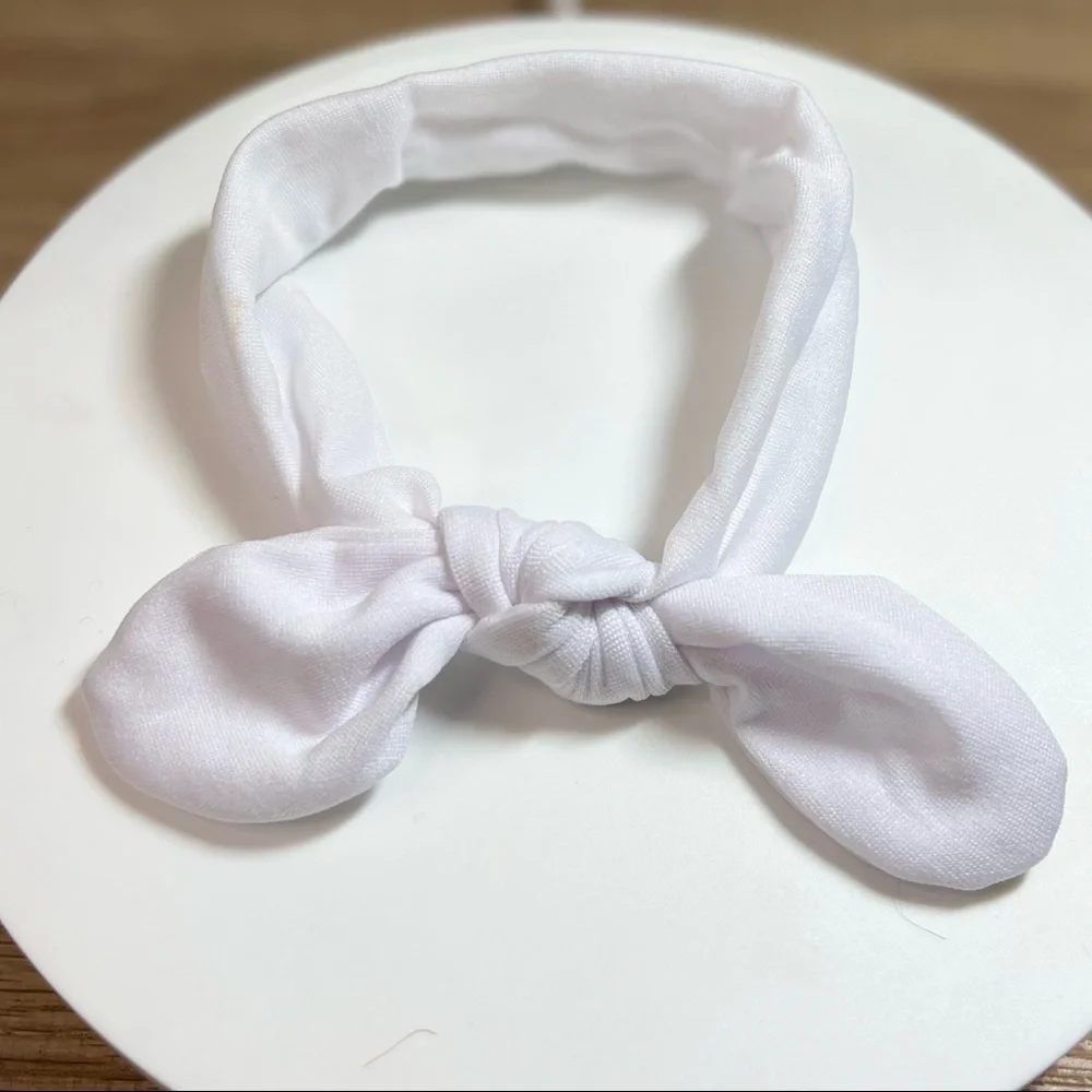 2 Super Stretchy Soft Pink & White Knot Baby Girl Headbands